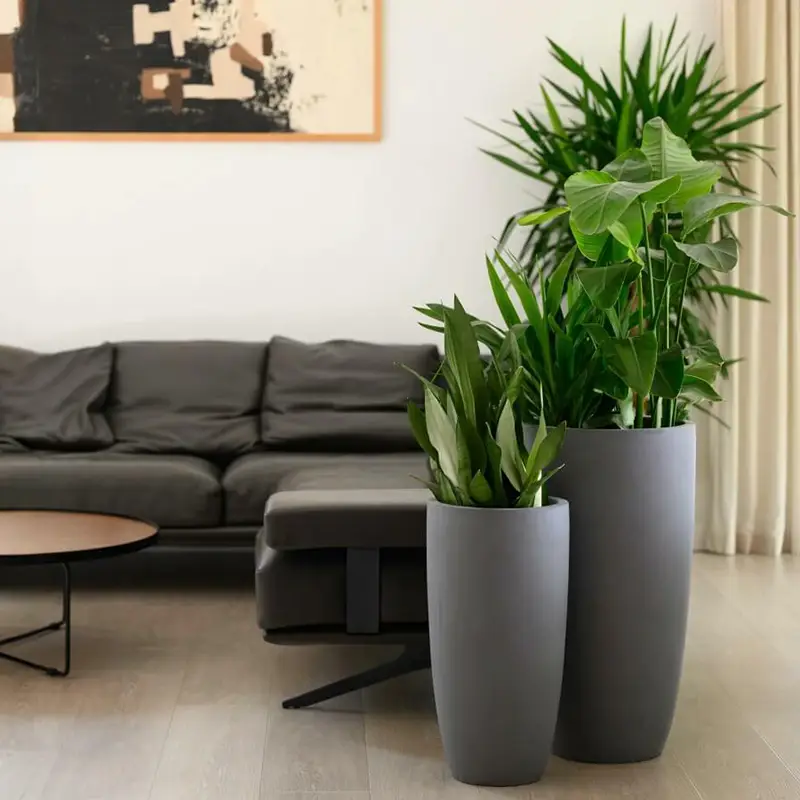 Donice z włókna ceramicznego w stylu industrialnym – inspiracje do salonu
